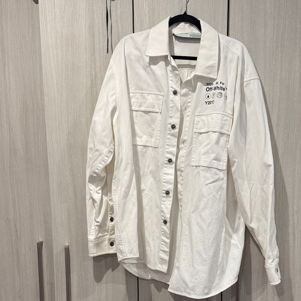 Off-White Cream Button-Up Shirt with Graphic Detail